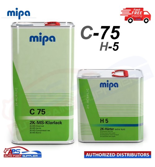 MIPA 2K MS Klarlack C75 CLEARCOAT LACQUER WITH H5 EXTRA FAST HARDENER 7.5LTR KIT